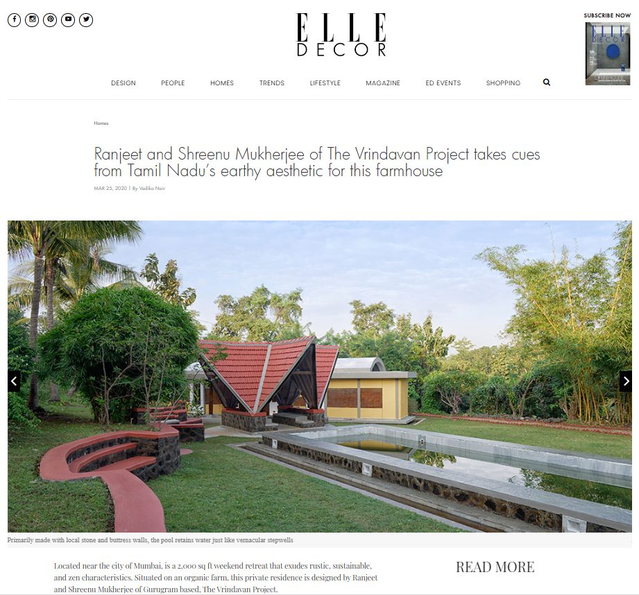 Press coverage: Elle Decor India farmhouse earthy design.
